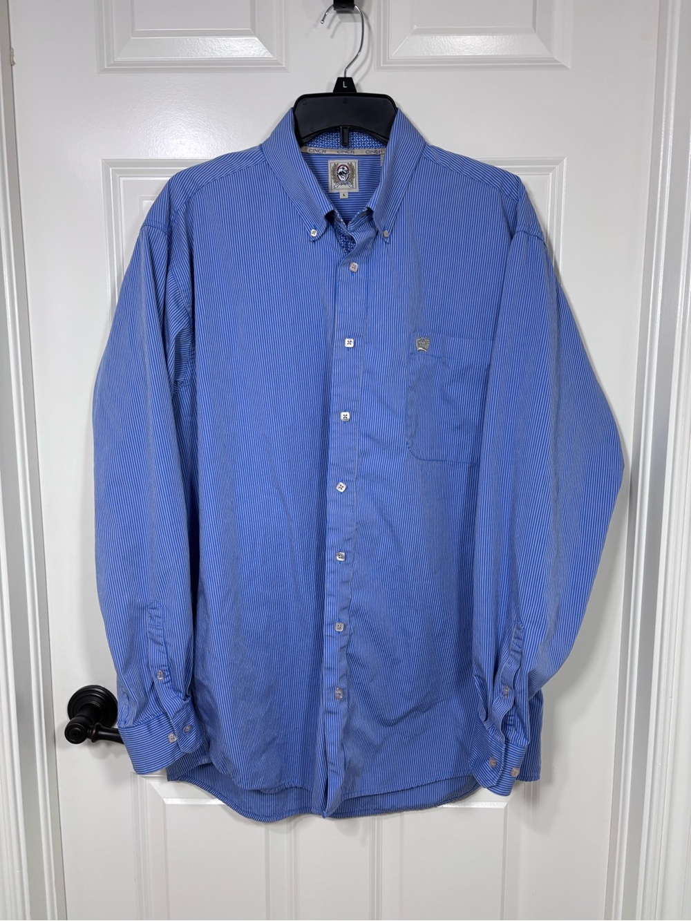 Cinch Long Sleeve Button Down Cotton  Shirt Men’s L Blue Striped